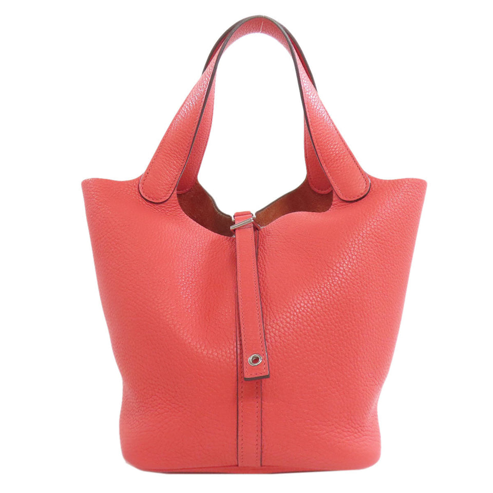 Hermes Handbag Taurillon Clemence Red Picotin Lock MM SilverMetal