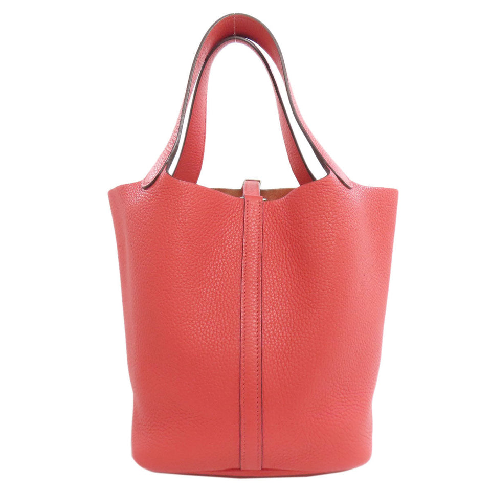 Hermes Handbag Taurillon Clemence Red Picotin Lock MM SilverMetal