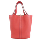 Hermes Handbag Taurillon Clemence Red Picotin Lock MM SilverMetal