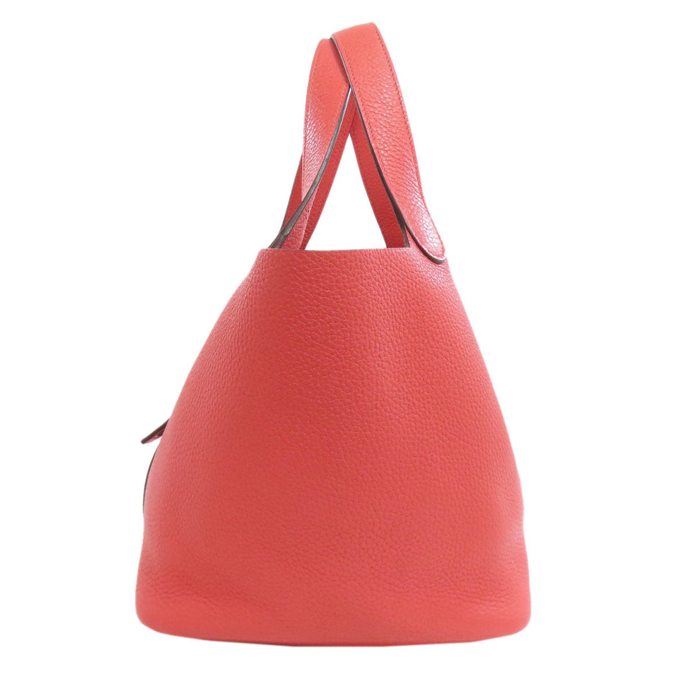Hermes Handbag Taurillon Clemence Red Picotin Lock MM SilverMetal