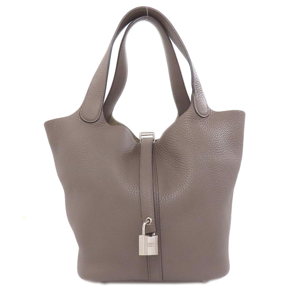 Hermes Handbag Taurillon Clemence gray Picotin Lock MM Ethan Silver Metal