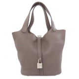 Hermes Handbag Taurillon Clemence gray Picotin Lock MM Ethan Silver Metal