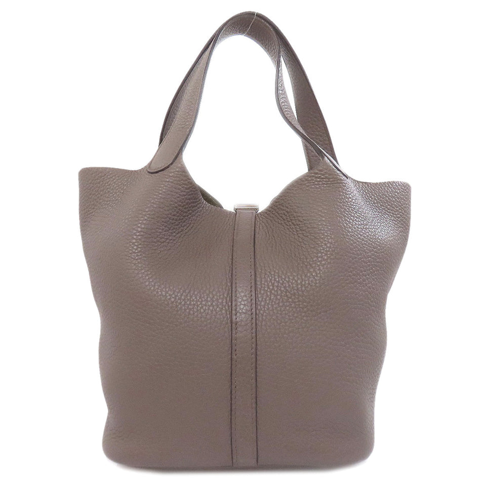 Hermes Handbag Taurillon Clemence gray Picotin Lock MM Ethan Silver Metal