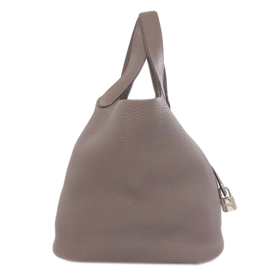 Hermes Handbag Taurillon Clemence gray Picotin Lock MM Ethan Silver Metal