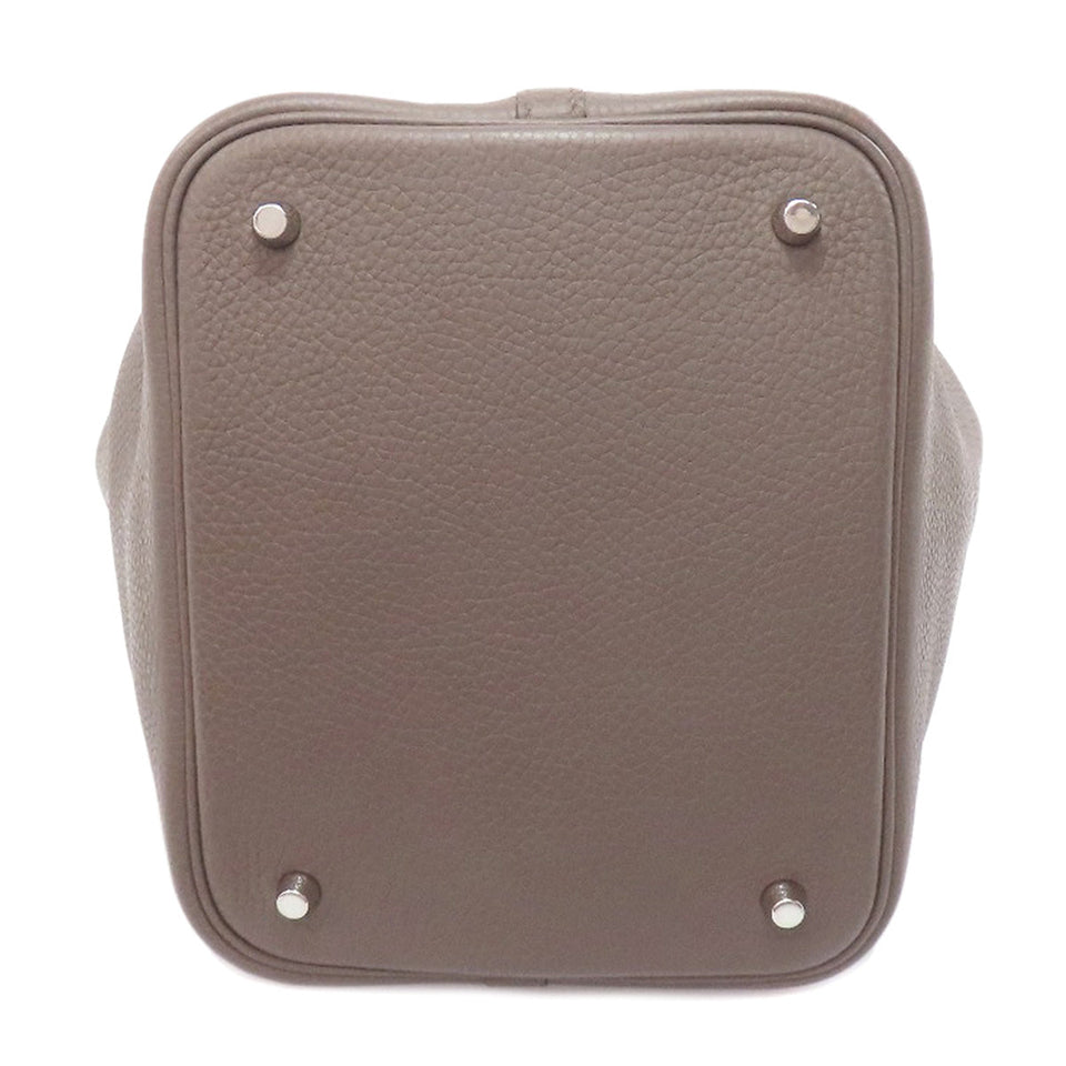 Hermes Handbag Taurillon Clemence gray Picotin Lock MM Ethan Silver Metal