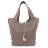 Hermes Handbag Taurillon Clemence Brown Picotin Lock MM Etoupe SilverMetal