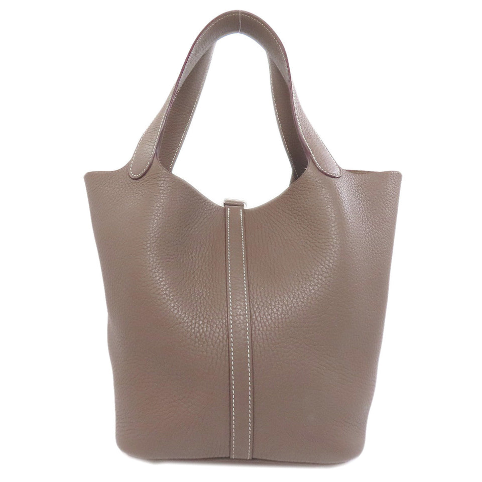 Hermes Handbag Taurillon Clemence Brown Picotin Lock MM Etoupe SilverMetal