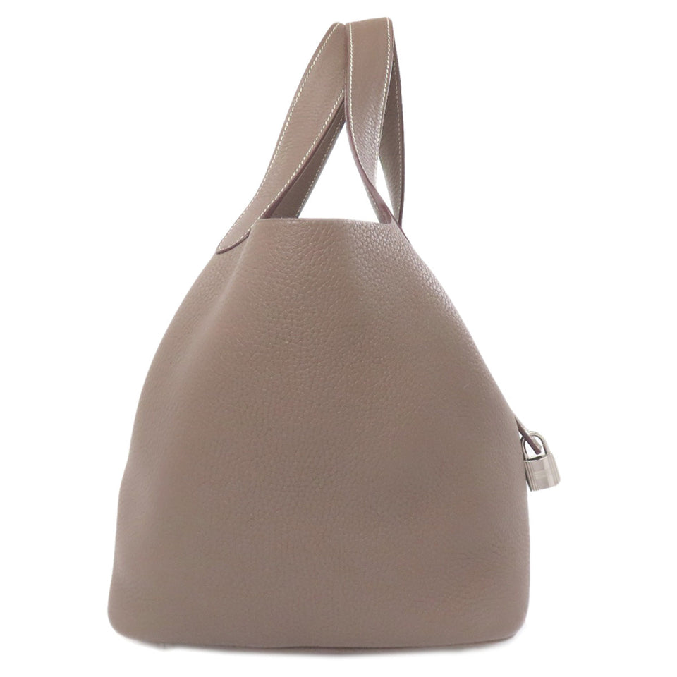 Hermes Handbag Taurillon Clemence Brown Picotin Lock MM Etoupe SilverMetal