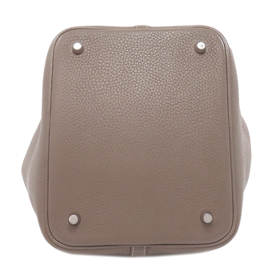 Hermes Handbag Taurillon Clemence Brown Picotin Lock MM Etoupe SilverMetal