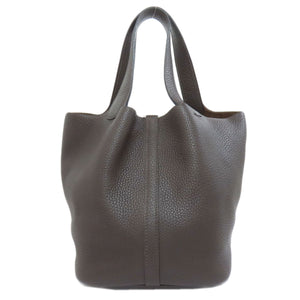 Hermes Handbag Taurillon Clemence Brown Picotin Lock MM SilverMetal