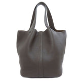Hermes Handbag Taurillon Clemence Brown Picotin Lock MM SilverMetal