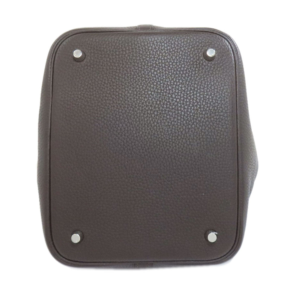 Hermes Handbag Taurillon Clemence Brown Picotin Lock MM SilverMetal