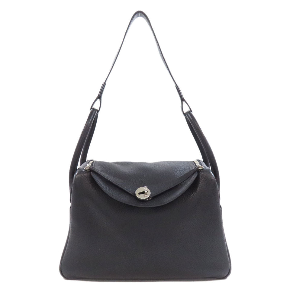 Hermes Handbag Taurillon Clemence black Lindy 30 Silver Metal Women