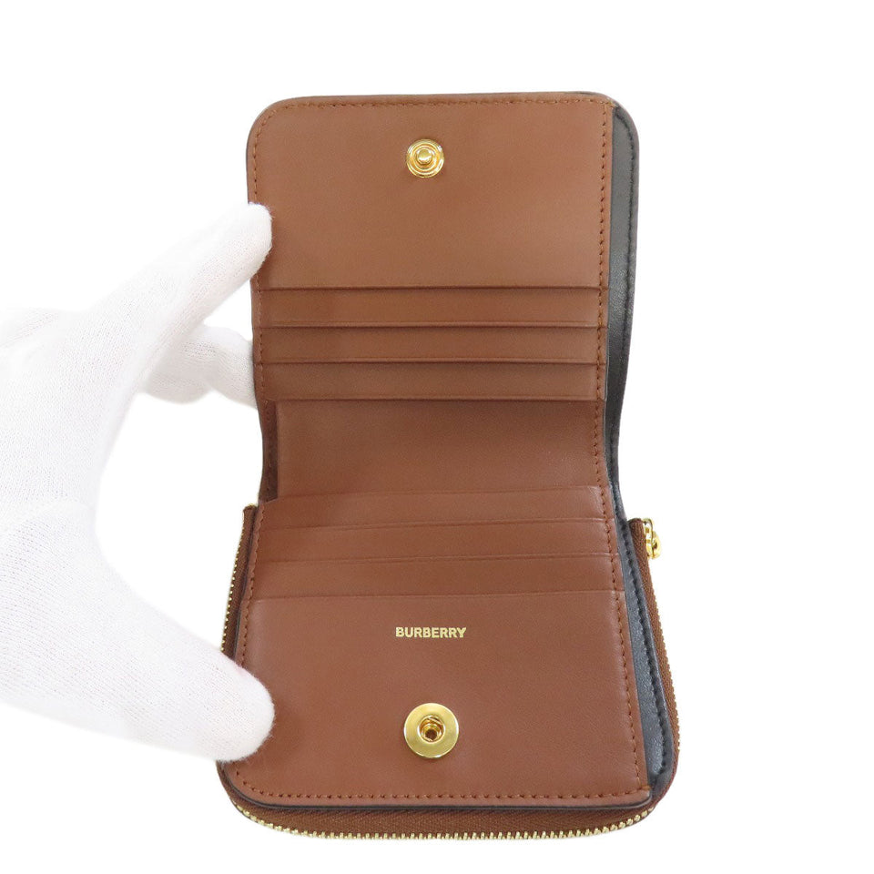 Burberry Bifold Wallet leather Brown TB logo pattern Women