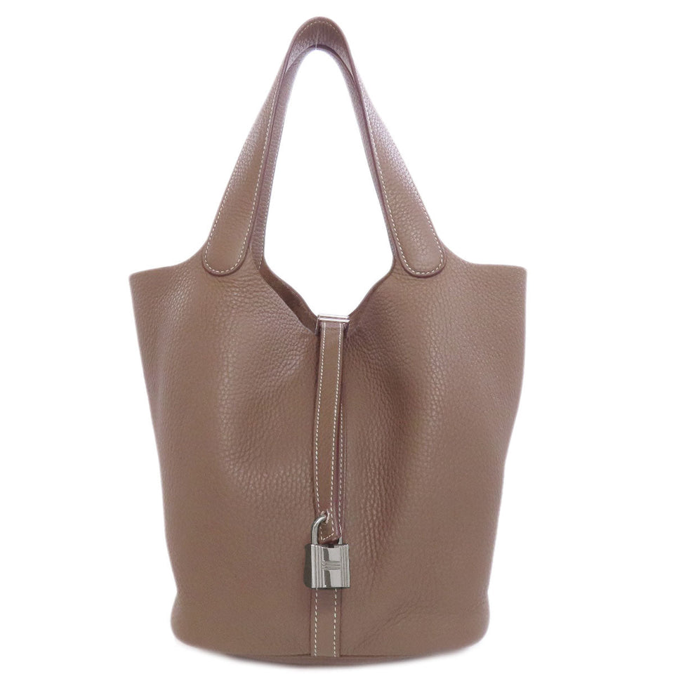 Hermes Handbag Taurillon Clemence beige Picotin Lock MM Etoupe SilverMetal Women