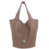 Hermes Handbag Taurillon Clemence beige Picotin Lock MM Etoupe SilverMetal Women