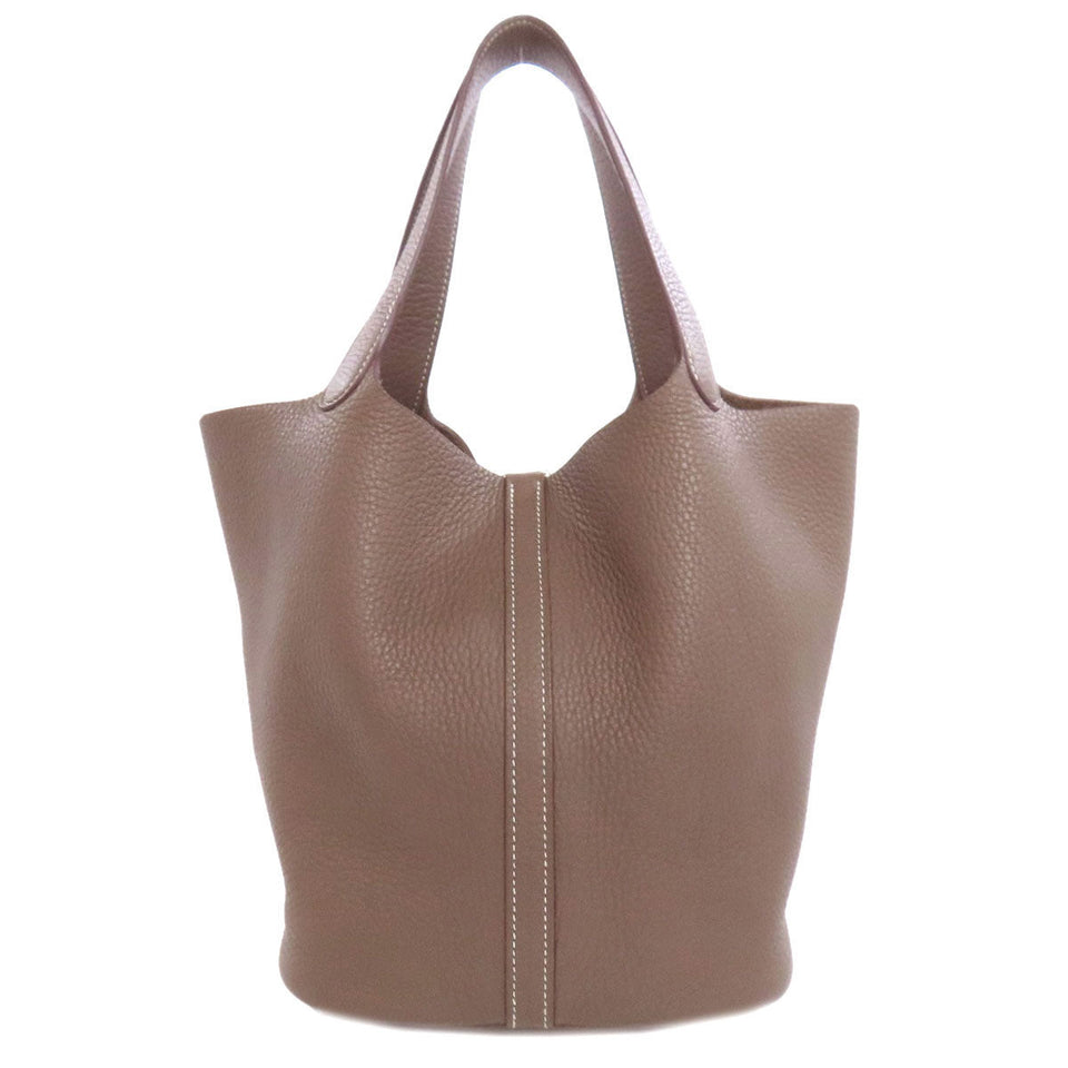 Hermes Handbag Taurillon Clemence beige Picotin Lock MM Etoupe SilverMetal Women