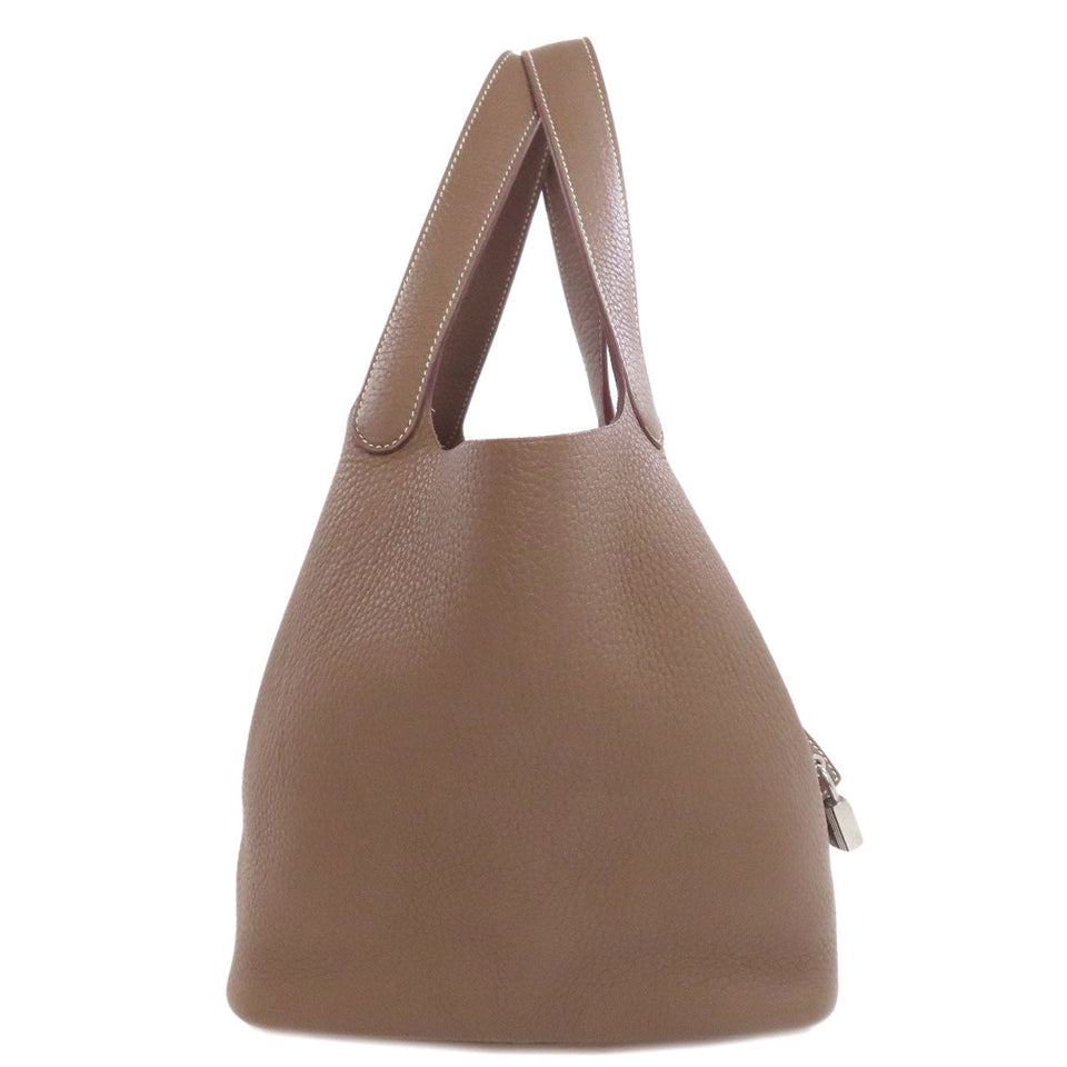 Hermes Handbag Taurillon Clemence beige Picotin Lock MM Etoupe SilverMetal Women