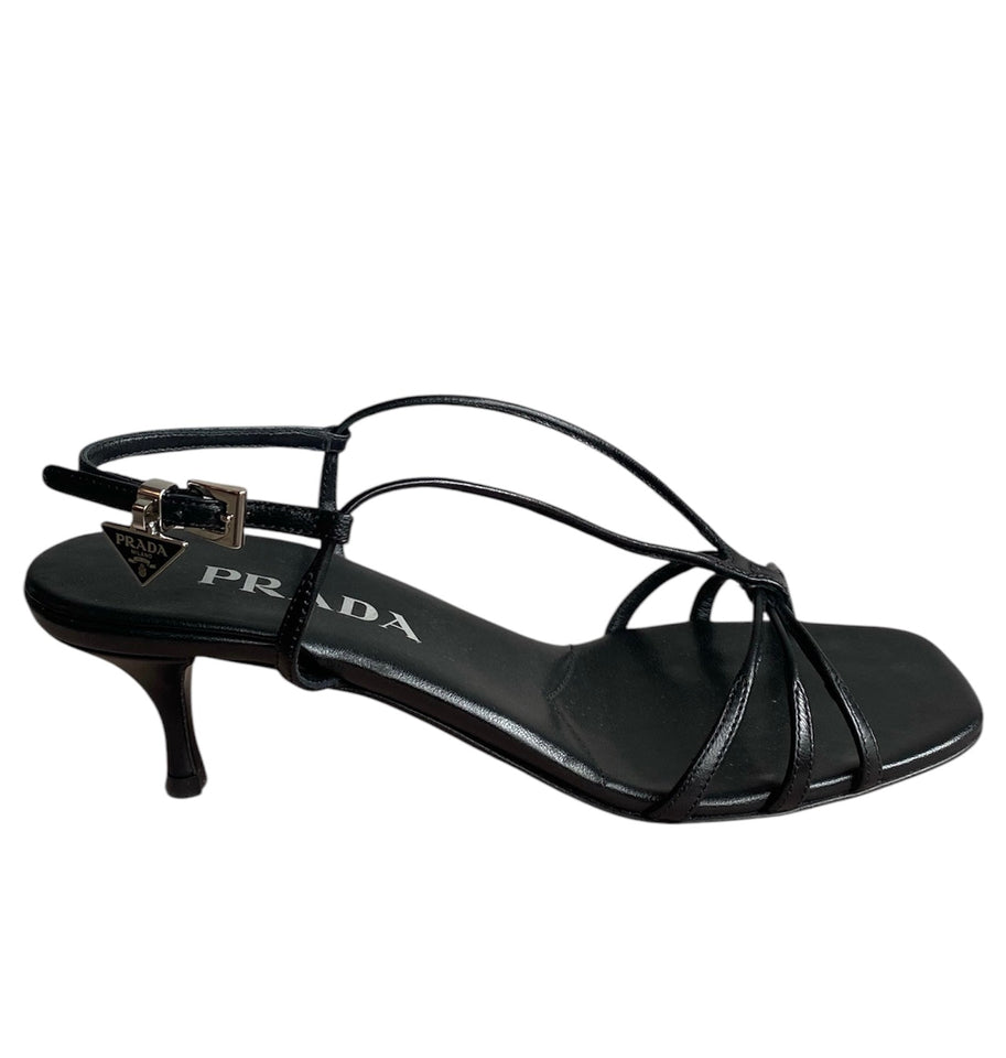 Prada Black Strappy Logo Sandals - 36.5