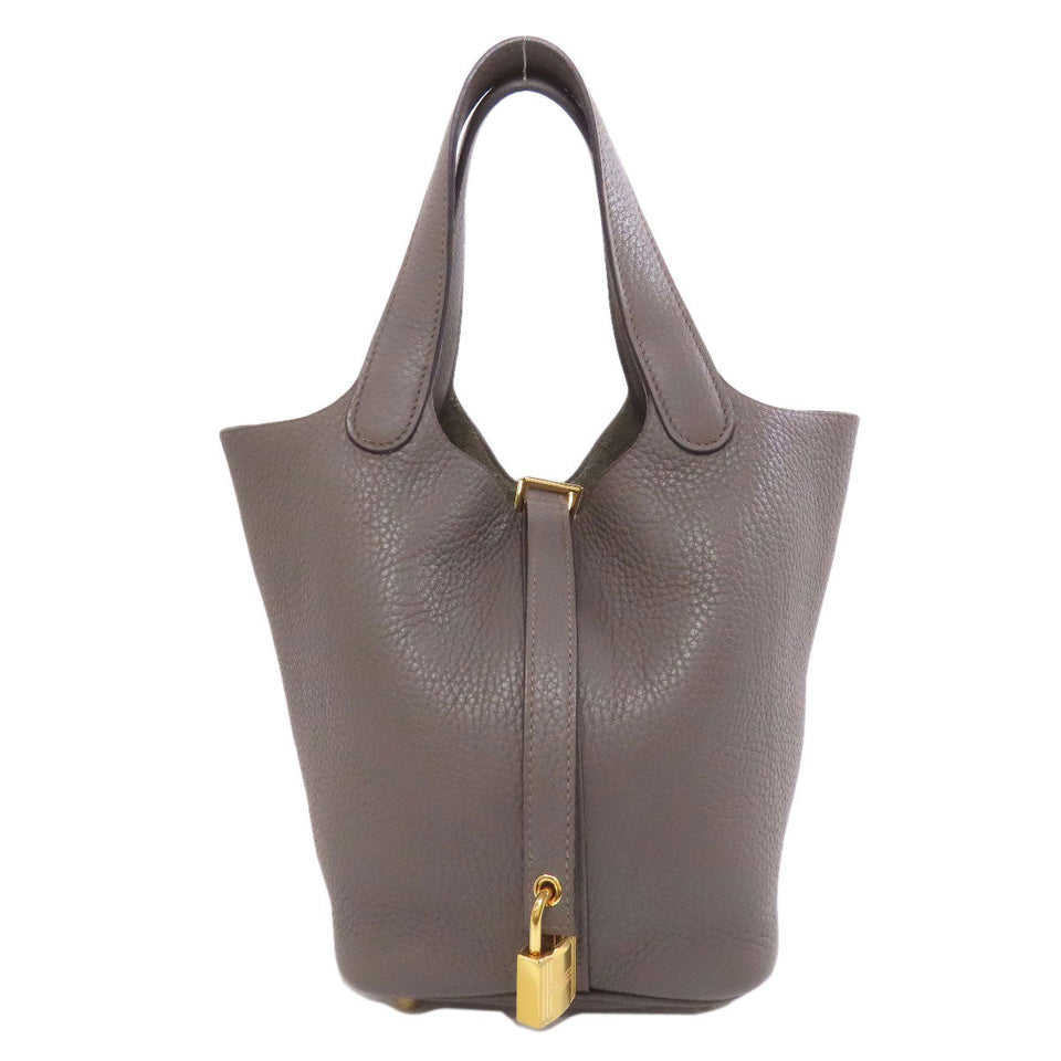 Hermes Handbag Taurillon Clemence gray Picotin Lock PM Gold Metal