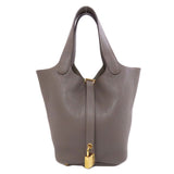 Hermes Handbag Taurillon Clemence gray Picotin Lock PM Gold Metal