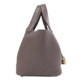 Hermes Handbag Taurillon Clemence gray Picotin Lock PM Gold Metal