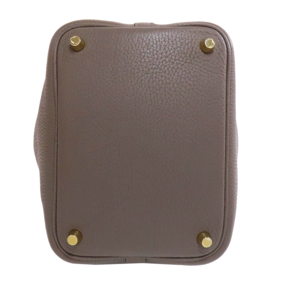 Hermes Handbag Taurillon Clemence gray Picotin Lock PM Gold Metal