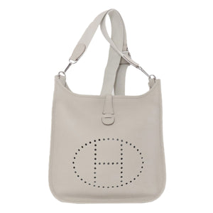 Hermes Shoulder Bag Taurillon Clemence white Evelyn 3 PM SilverMetal