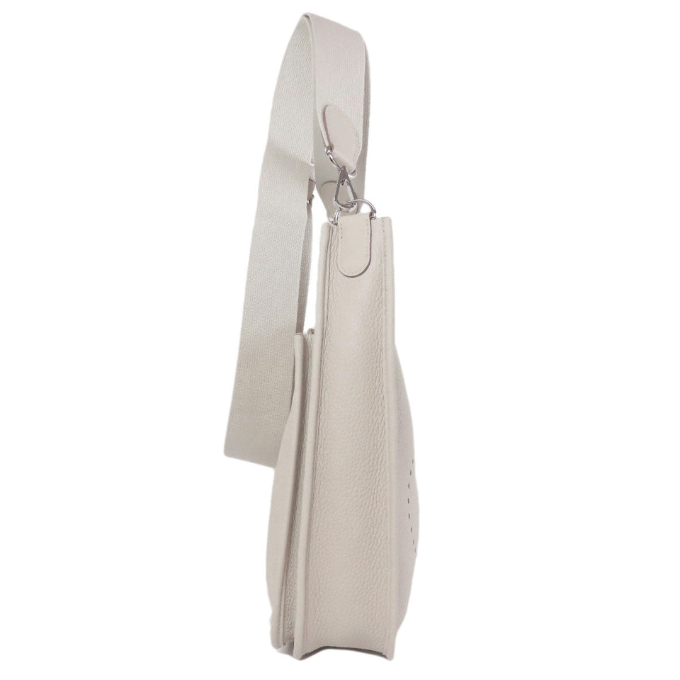 Hermes Shoulder Bag Taurillon Clemence white Evelyn 3 PM SilverMetal