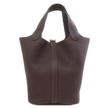 Hermes Handbag Taurillon Clemence Brown Picotin Lock PM Gold Metal