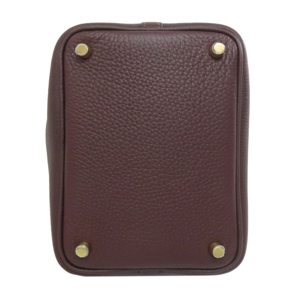 Hermes Handbag Taurillon Clemence Brown Picotin Lock PM Gold Metal