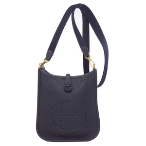 Hermes Shoulder Bag Taurillon Clemence Navy Evelyn TPM Gold Metal