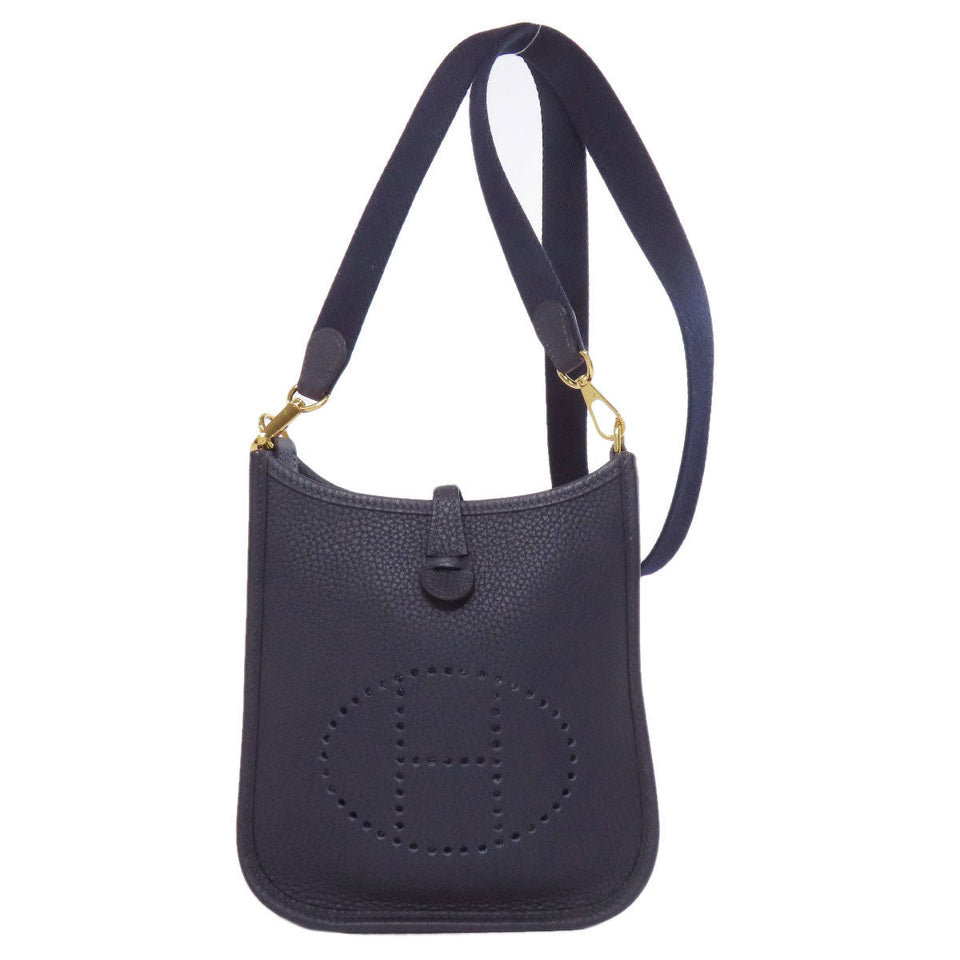 Hermes Shoulder Bag Taurillon Clemence Navy Evelyn TPM Gold Metal