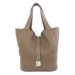 Hermes Handbag Taurillon Clemence beige Picotin Lock MM Etoupe SilverMetal
