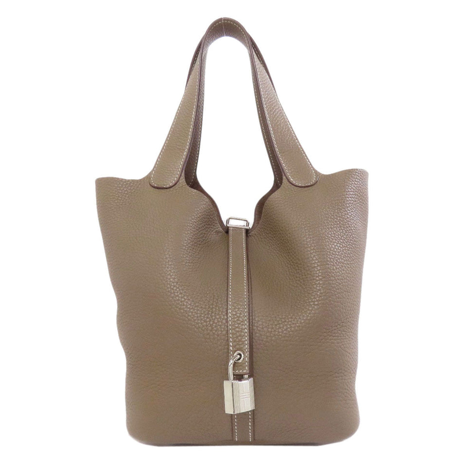 Hermes Handbag Taurillon Clemence beige Picotin Lock MM Etoupe SilverMetal