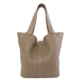 Hermes Handbag Taurillon Clemence beige Picotin Lock MM Etoupe SilverMetal