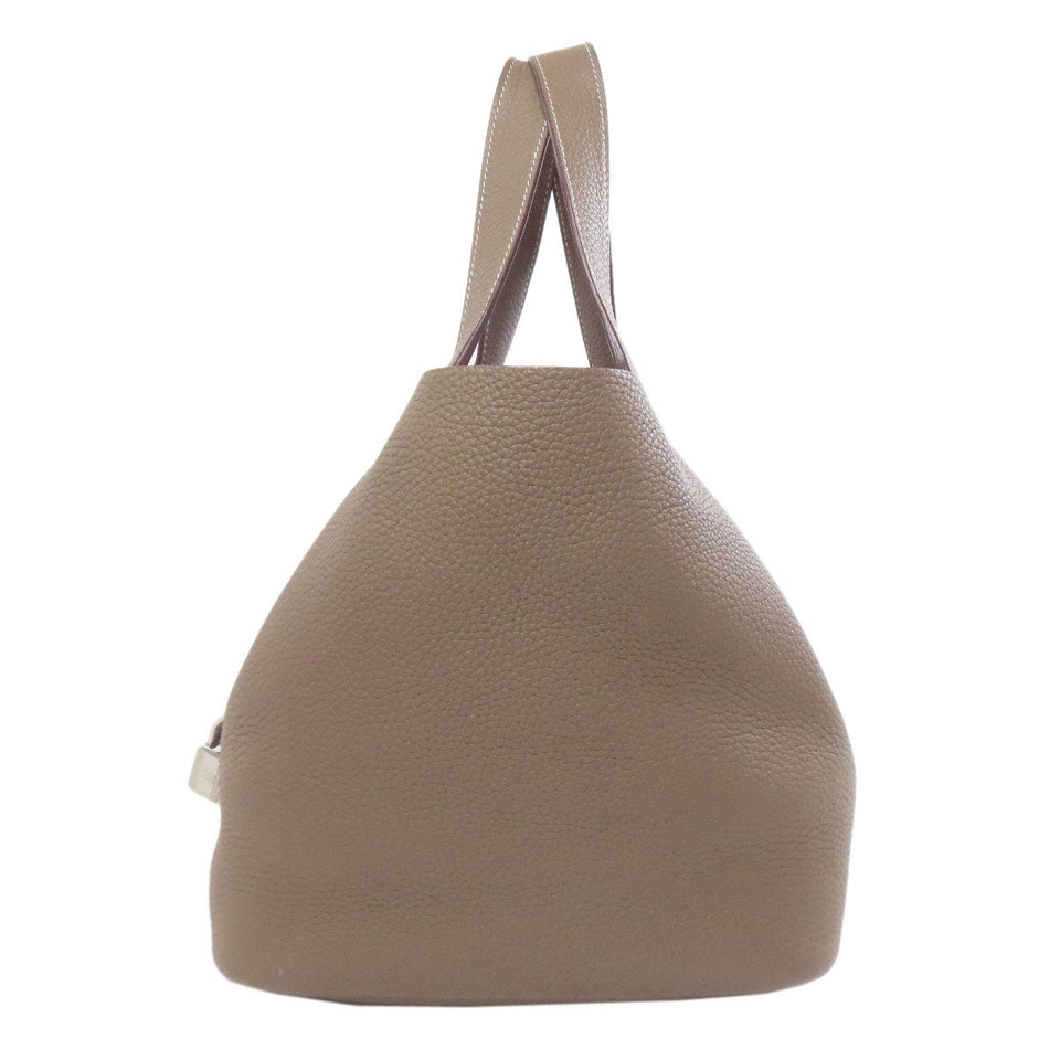 Hermes Handbag Taurillon Clemence beige Picotin Lock MM Etoupe SilverMetal