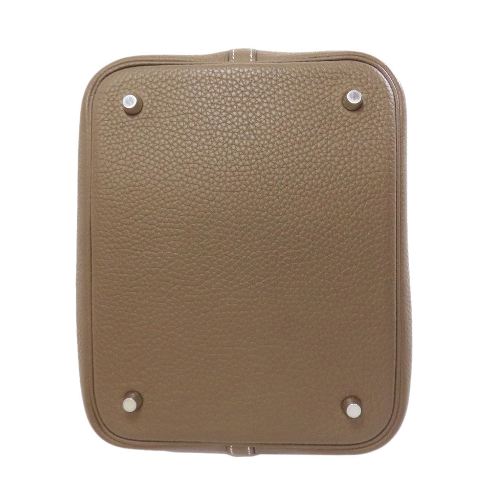 Hermes Handbag Taurillon Clemence beige Picotin Lock MM Etoupe SilverMetal