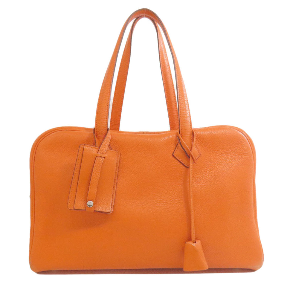 Hermes Tote Bag Taurillon Clemence Orange Victoria Elan Silver Metal