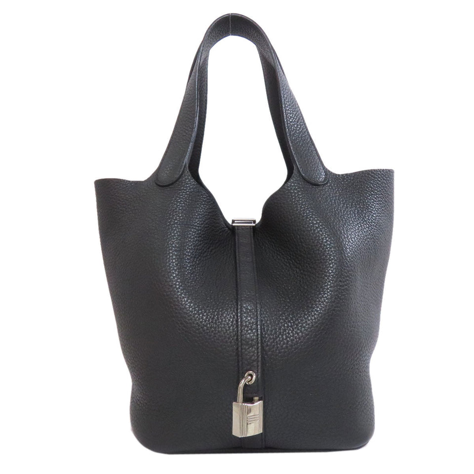Hermes Handbag Togo black Picotin Lock MM SilverMetal