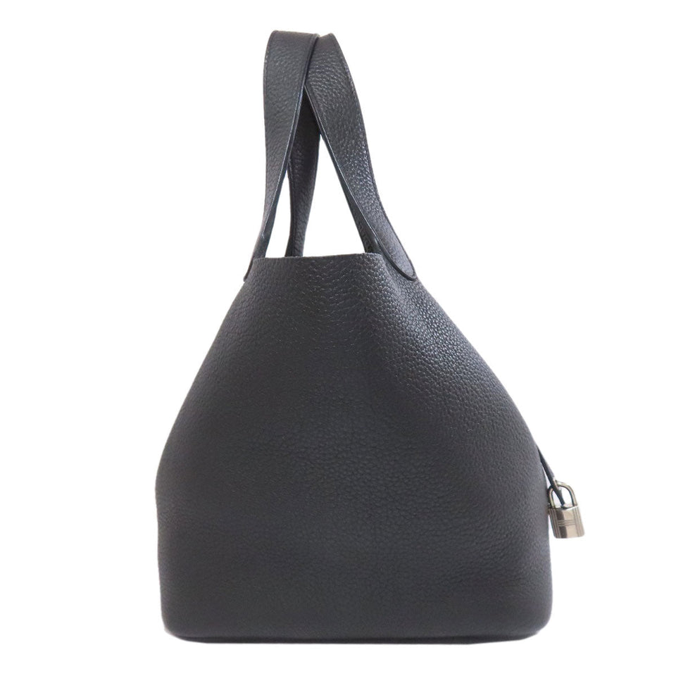 Hermes Handbag Togo black Picotin Lock MM SilverMetal