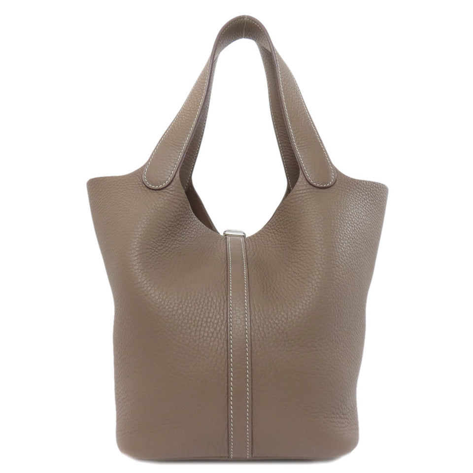 Hermes Handbag Taurillon Clemence Brown Picotin Lock MM SilverMetal