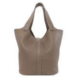Hermes Handbag Taurillon Clemence Brown Picotin Lock MM SilverMetal