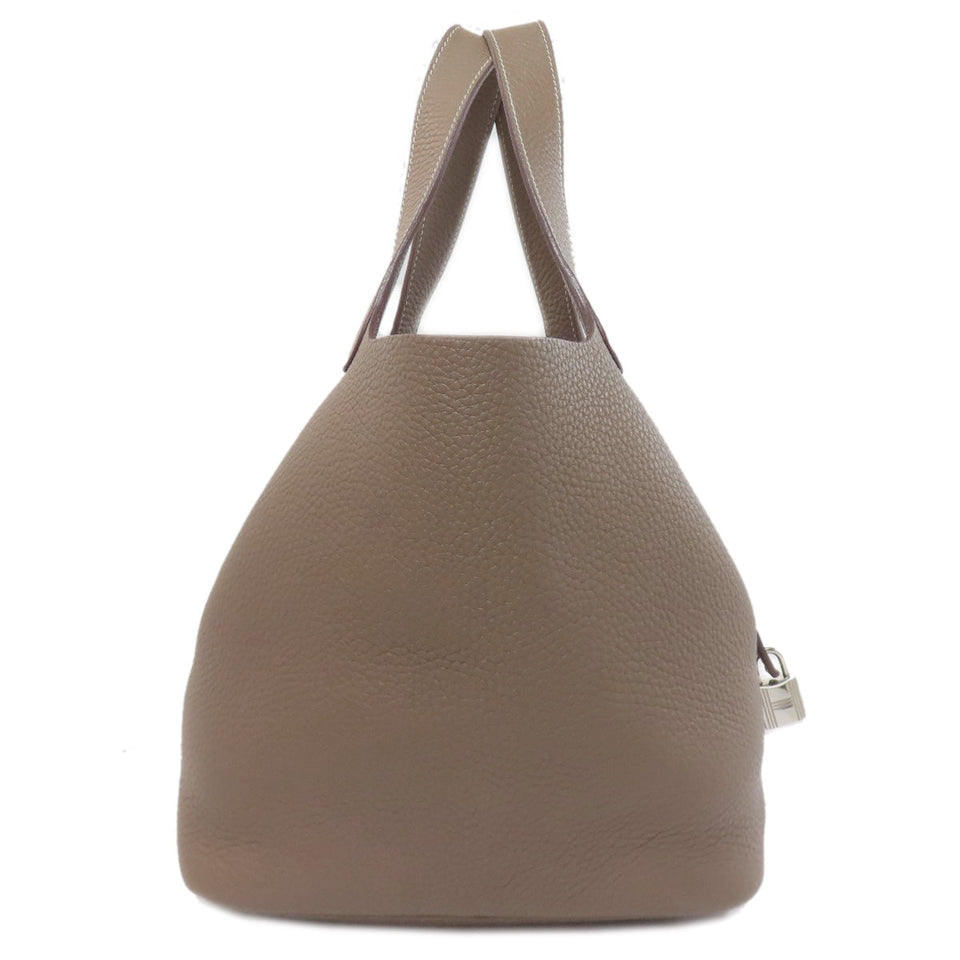 Hermes Handbag Taurillon Clemence Brown Picotin Lock MM SilverMetal