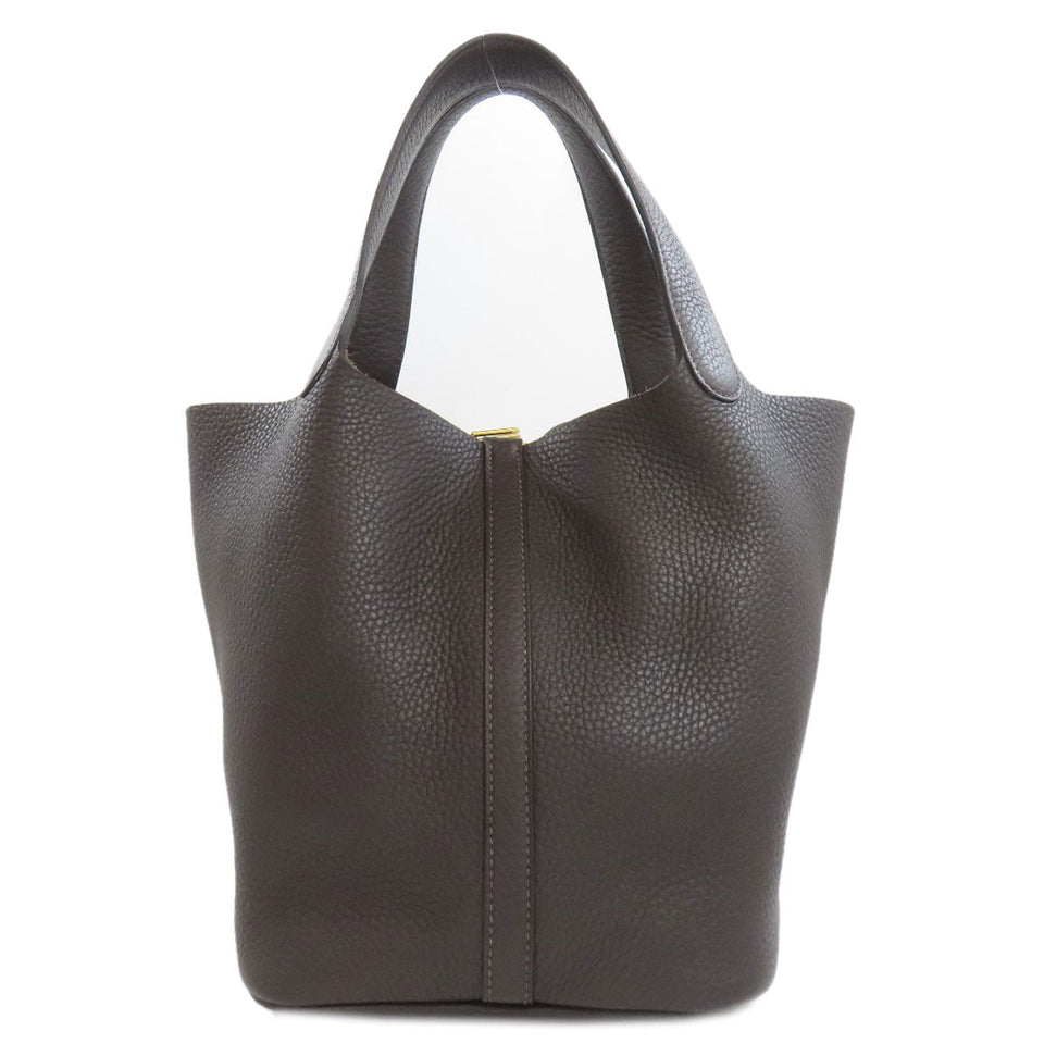 Hermes Handbag Taurillon Clemence Brown Picotin Lock MM Gold Metal