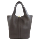 Hermes Handbag Taurillon Clemence Brown Picotin Lock MM Gold Metal
