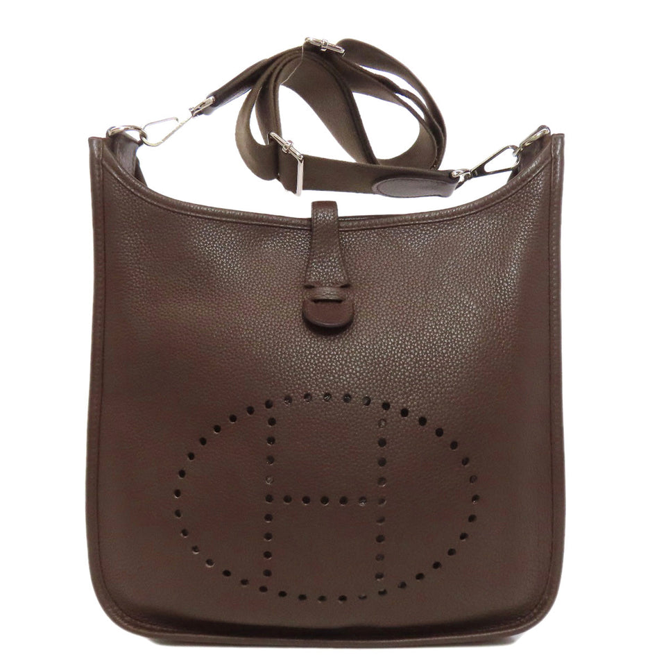 Hermes Shoulder Bag Taurillon Clemence Brown Evelyn 3 Chocolat Silver Metal