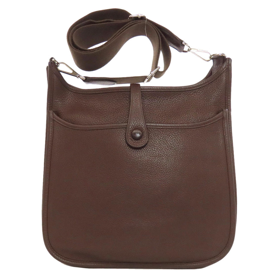 Hermes Shoulder Bag Taurillon Clemence Brown Evelyn 3 Chocolat Silver Metal