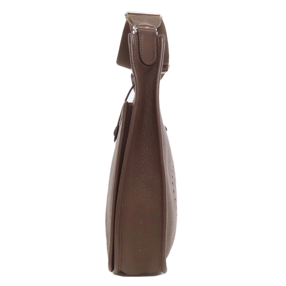 Hermes Shoulder Bag Taurillon Clemence Brown Evelyn 3 Chocolat Silver Metal