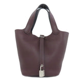 Hermes Handbag Taurillon Clemence Red Picotin Lock PM Eclat Silver Metal